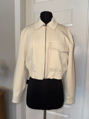 Mango Cropped Cream Bomber Jacket